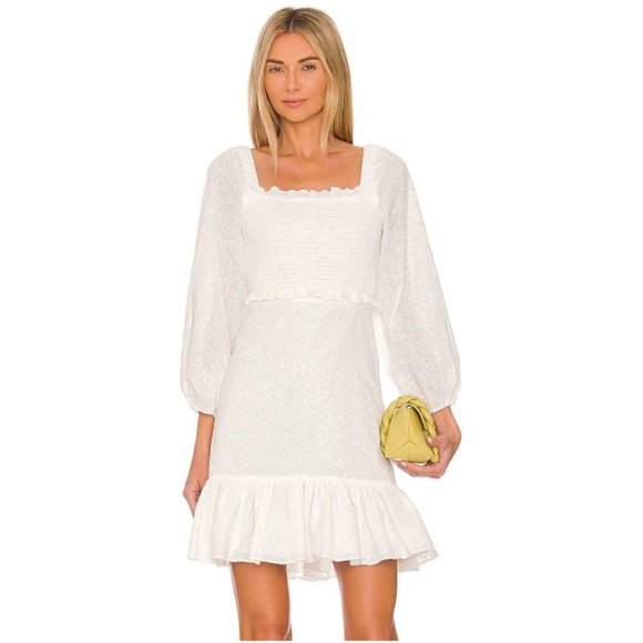 NWT Veronica Beard Denise Smocked Long Sleeve Eyelet Dress - Picture 1 of 11